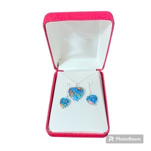 Dainty Sterling Silver Chain with Heart Pendant Matching Earrings Gift